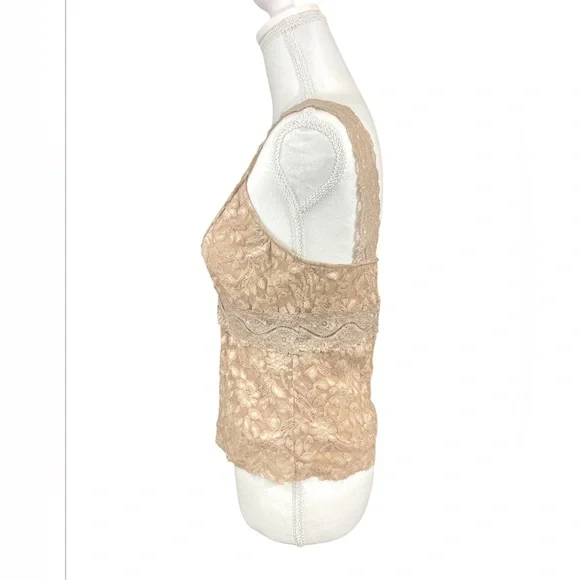 Vintage Y2K Tan Beige Babydoll Floral Lace Tank Top MEDIUM Fairy Girly 90’s - Picture 3 of 10